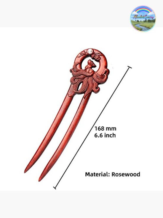 Wooden U-Shape Two-Prong Hair Fork with Nine-Tailed Fox Carving main image 4